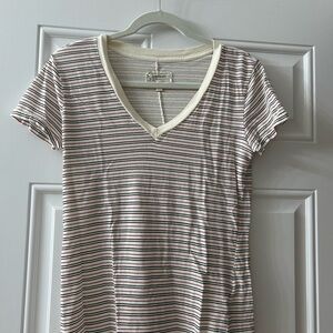 Current/Elliott Cream Striped V-Neck